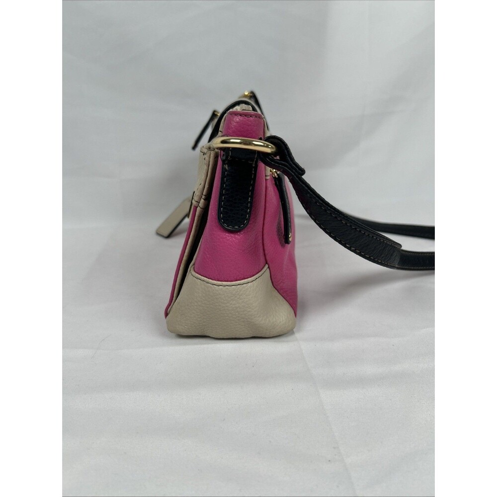 Tignanello Leather Hot Pink Taupe Crossbody Bag Purse Black Strap Barbie Preppy - Picture 11 of 16